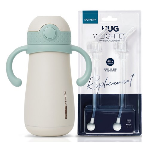 마더케이 유아용 허그 보온보냉 빨대컵 350ml + 허그 빨대컵 추형 리필 2p 세트, 1세트, 민트