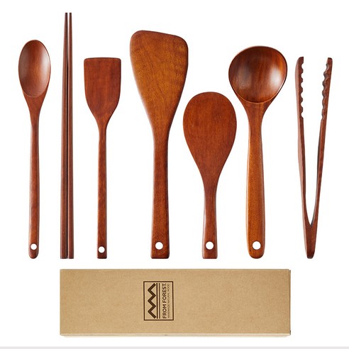 프롬포레스트 천연 옻칠 우드 조리도구 7종 세트, 1세트 나무조리도구세트