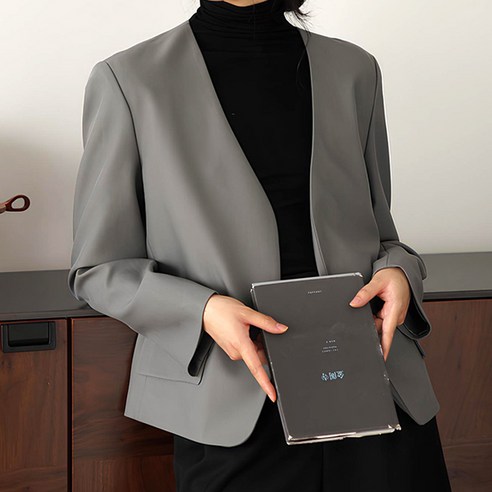 페이퍼먼츠 여성용 브이넥 절개라인 노버튼 포켓 긴팔 재킷 T 22896