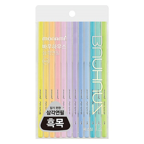 모나미 바우하우스 파스텔 삼각 연필 HB 12본, 혼합색상, 1세트
