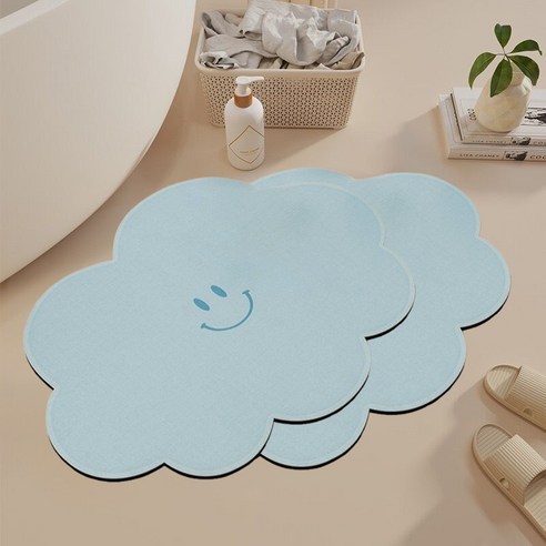 MF스토어 스마일 구름 규조토 발매트 2p 세트, 스카이 + 스카이