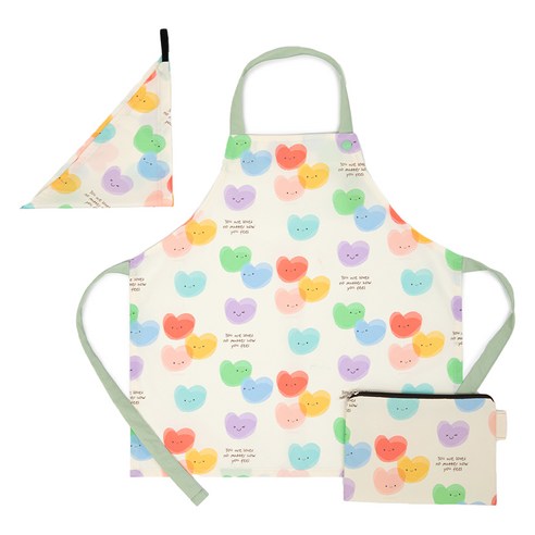 세맘스 아동용 방수앞치마 + 두건 + 파우치 세트