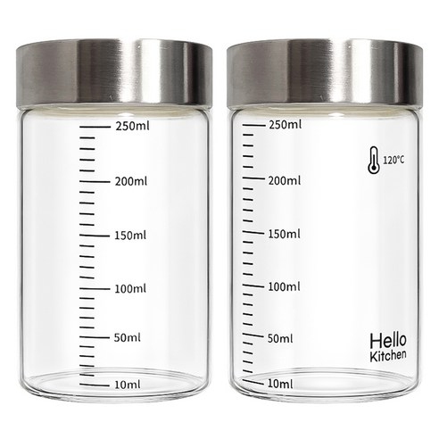 헬로키친 내열유리 눈금 유리병, 250ml, 2개