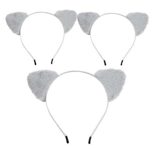 스투피드 폼폼 고양이귀 머리띠 20 x 15 cm, 그레이, 3개