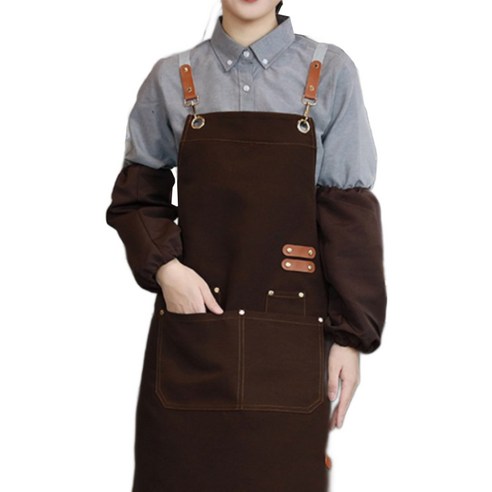 다퍼남 방수 캔버스 바리스타 앞치마, 다크브라운, 1개