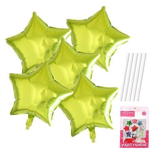 파티쇼 별 은박 풍선 45cm 5p + 빨대 5p 세트, 라임그린(풍선), 1세트