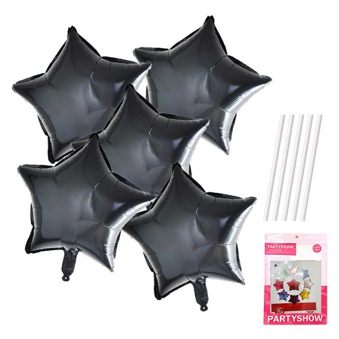 파티쇼 별 은박 풍선 45cm 5p + 빨대 5p 세트, 블랙(풍선), 1세트
