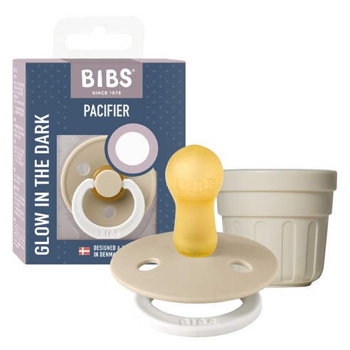 BIBS 컬러 고무 노리개젖꼭지 쪽쪽이 + 전용캡 세트 BCPEGM1P, 2단계(6개월 이상), 바닐라 야광, 1세트