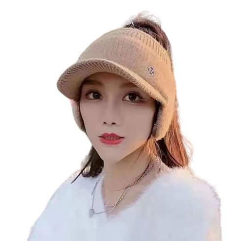 핫데이썸 골프니트 귀마개 썬캡, 카키, 1개