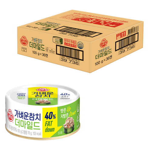 오뚜기 가벼운 참치 더마일드, 100g, 36개