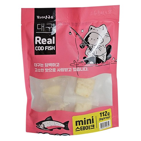 꼬리연구소 고양이 리얼 스테이크 순살 간식 미니 14p, 112g, 1개, 대구맛