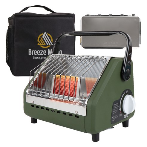 브리즈문 캠핑 부탄가스 휴대용 난로 + 전용가방 + 열차단 플레이트 세트, 올리브 그린, 1세트