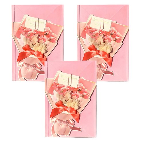 마켓감성 3D 생일 소원 카드, 꽃다발 로즈핑크, 3개