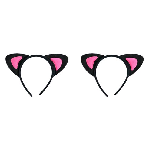 젤루나 포인트 고양이 귀 운동회 파티 놀이동산 머리띠 LH-58, 블랙 핑크, 2개
