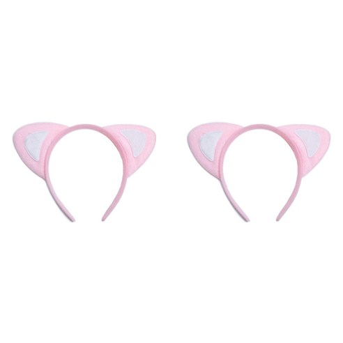 젤루나 포인트 고양이 귀 운동회 파티 놀이동산 머리띠 LH-58, 핑크 화이트, 2개