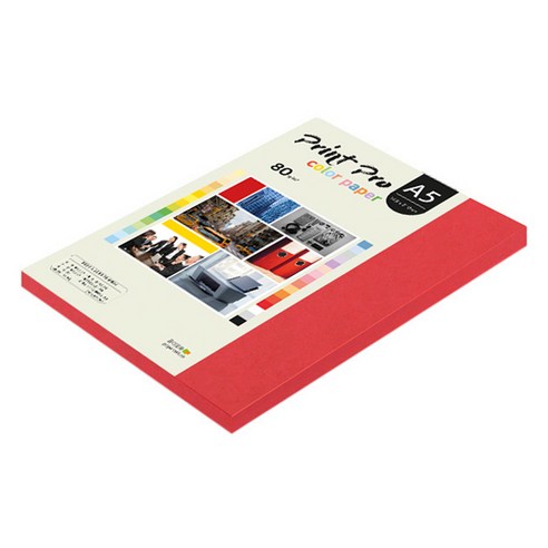 종이문화 프린트프로 얇은 칼라복사지 No 29 레드 80g, A5, 125개