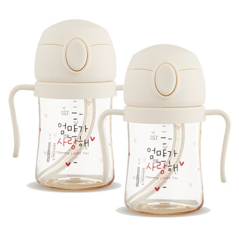 해님 유아용 낫싱 올인원 PPSU 원터치 빨대컵 트윈팩 150ml, 2개, 크림 화이트 엄마가