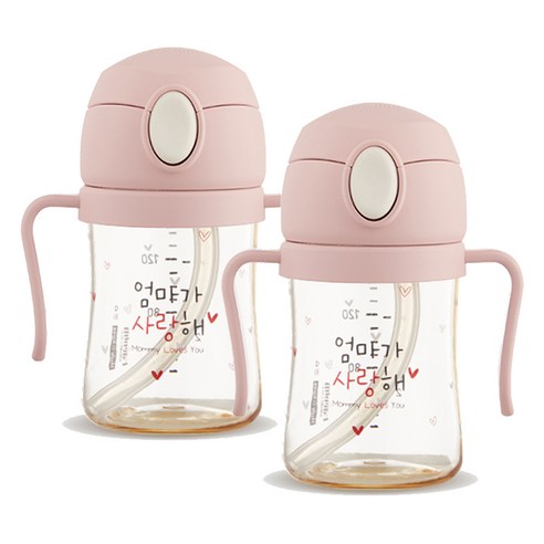 해님 유아용 낫싱 올인원 PPSU 원터치 빨대컵 트윈팩 150ml, 2개, 크림 핑크 엄마가