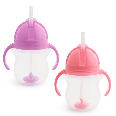 먼치킨 손잡이 추 빨대컵 2종 세트 207ml, 1세트, 퍼플+핑크