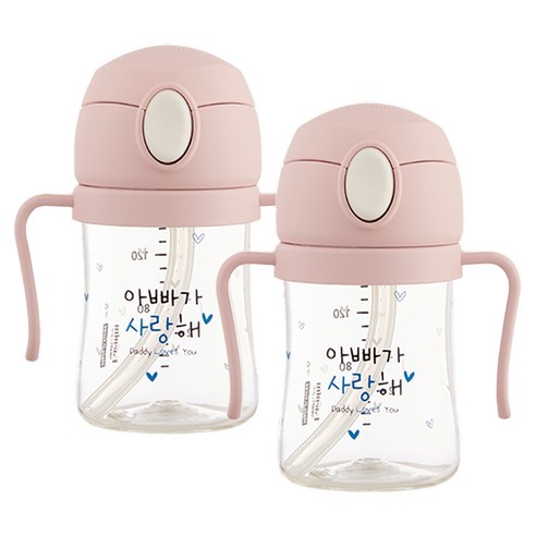해님 낫싱 올인원 PA 원터치 빨대컵 아빠가 사랑해 150ml, 2개, 크림핑크