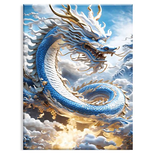 엔픽아트 캔버스형 보석십자수 DIY 키트 40 x 50 cm, MK166 동물 구름 위 푸른 용, 1개