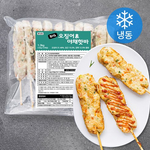 빅 오징어 & 야채핫바 10입 (냉동), 1.3kg, 1봉