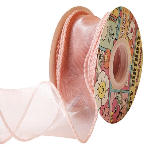 프리미엄 샤 쉬폰 오간디 리본 4cm, 피치, 1개, 9m