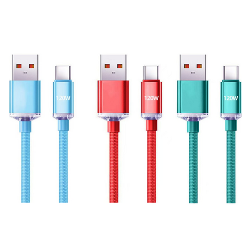 코리아원 USB A타입-C타입 초고속 충전 케이블 3종 세트, 그린, 레드, 스카이블루, 1세트, 2m