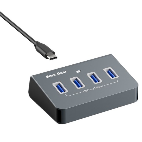 베이직기어 4포트 무전원 USB 3.0 허브 1.5m, 스페이스 그레이, 1개