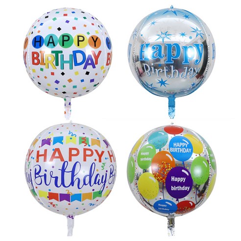 파티공구 생일 4D풍선 4종 세트, 패넌트 + 벌룬 + 스타블루 + 사각꽃가루, 1세트