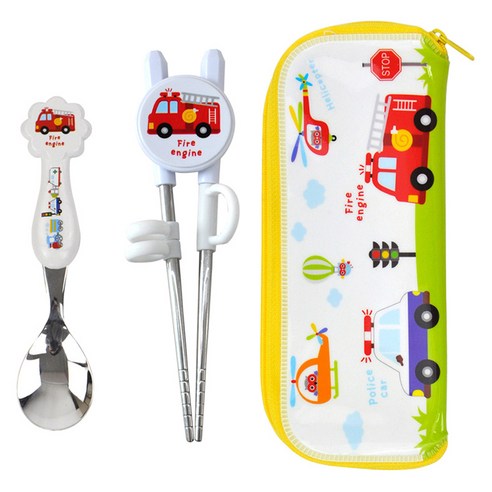 키친유 부릉부릉 수저세트, 혼합색상, 스푼 + 교정용젓가락 + 케이스, 1세트