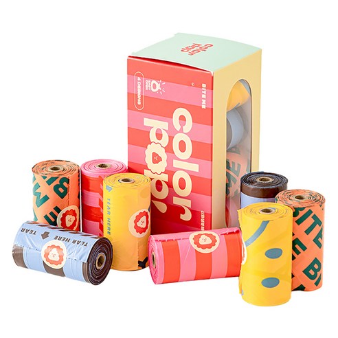 바잇미 컬러팝 풉백 배변봉투 15p, 혼합색상, 1개, 8개입