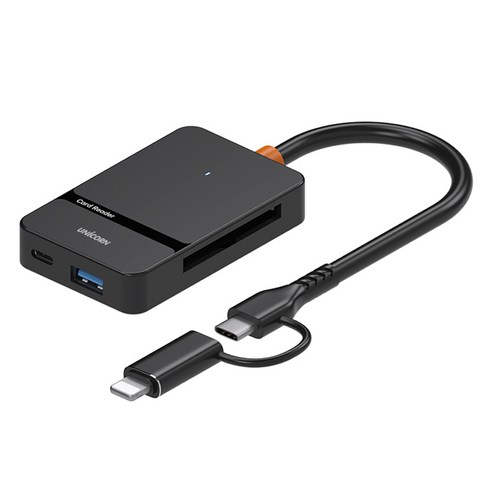유니콘 USB 통합 멀티 6in1 USB3.2 Gen1 Type-C & 8핀 듀얼컨넥터 카드리더기, 블랙, 1개, XC-7000M