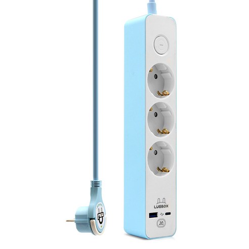 러그 박스 고속충전 USB C타입 1포트 3500W 고용량멀티탭 3구, 블루, 1개, 3m