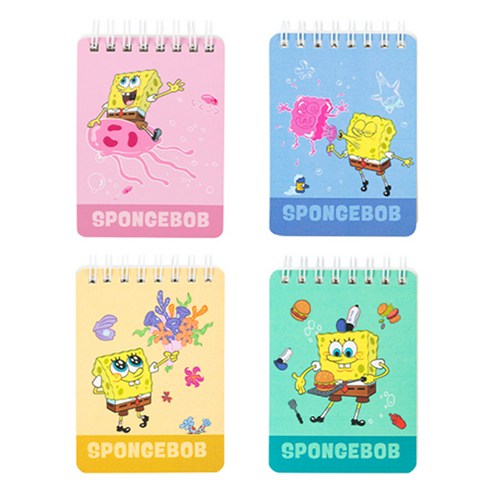 델리 스폰지밥 미니 수첩 4종 세트, 핑크, 옐로우, 그린, 블루, 1세트