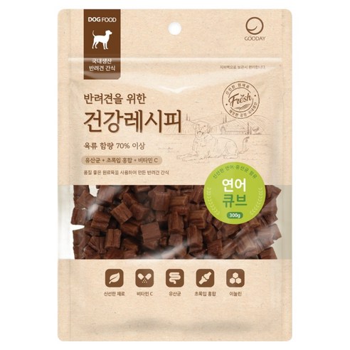 굿데이 강아지 건강레시피 간식, 연어 큐브, 300g, 1개
