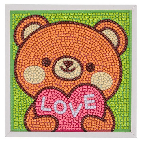 MYTOYS 액자형 귀여운 보석십자수 15 x 15 cm, 러브 하트곰, 1개