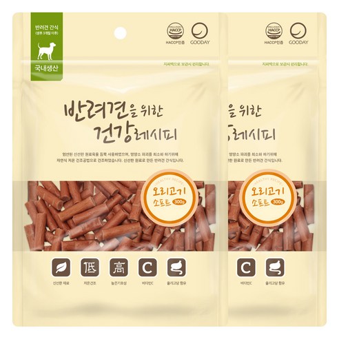 굿데이 반려견을 위한 건강레시피 져키, 오리고기소프트, 300g, 2개