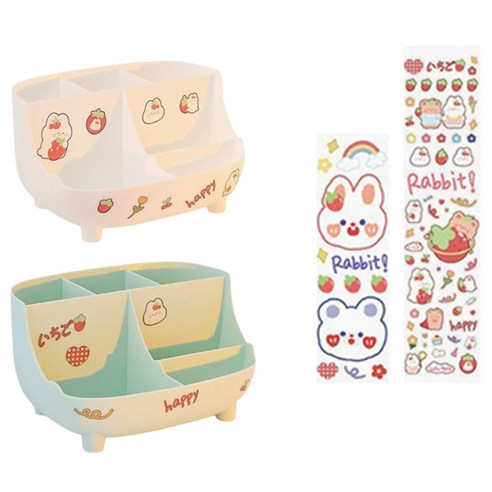 탑피아 이쁜 연필꽂이 2p + 스티커 2p 세트, 화이트, 그린(연필꽂이), 1세트