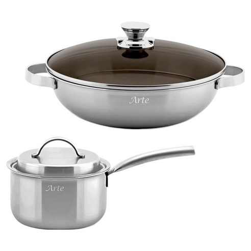 퀸센스 인덕션 아르떼 통 5중 냄비세트 2개, 은색, 1세트, 편수 18cm + 궁중전골 28cm