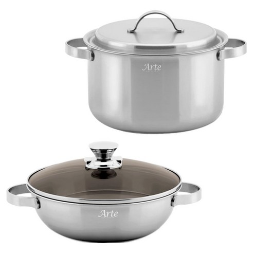 퀸센스 인덕션 아르떼 통 5중 냄비세트 2개, 은색, 양수 24cm + 궁중전골 24cm, 1세트