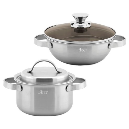 퀸센스 인덕션 아르떼 통 5중 냄비세트 2개, 은색, 양수 16cm + 궁중전골 20cm, 1세트