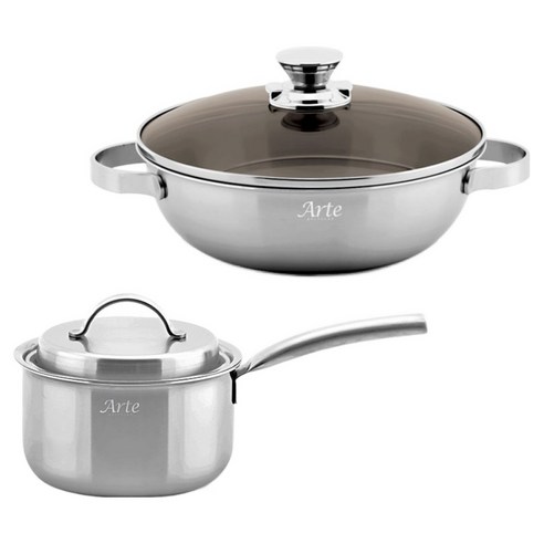 퀸센스 인덕션 아르떼 통 5중 냄비세트 2개, 은색, 편수 18cm + 궁중전골 24cm, 1세트