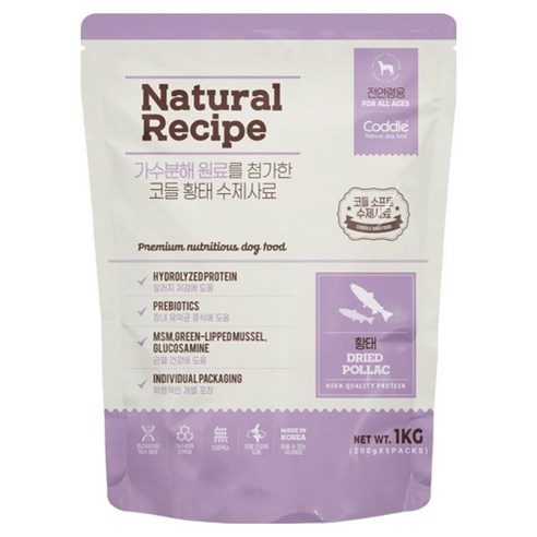 코들 전연령용 강아지 네이처 레시피 프리미엄 습식 수제사료 5p, 황태, 1kg, 1개