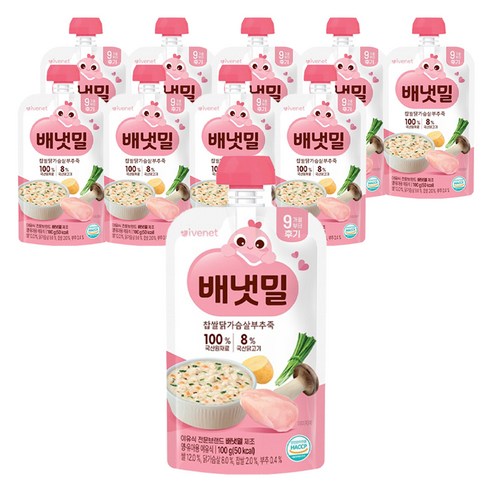 아이배냇 배냇밀 후기 찹쌀 닭가슴살 부추죽, 100g, 10개, 혼합맛(닭가슴살/찹쌀/부추)