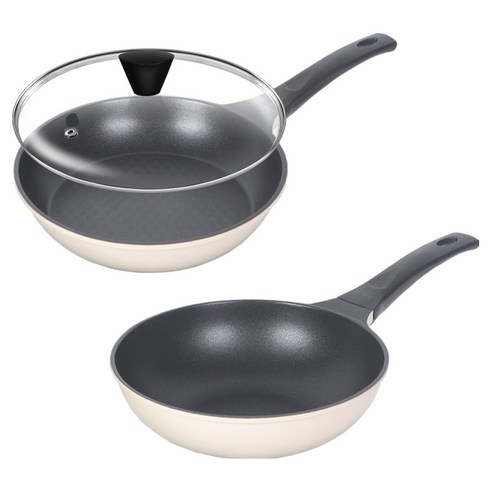 Elga 티타늄 주물 프라이팬 세트 3개, 혼합색상, 1세트, 프라이팬 20cm + 궁중팬 20cm + 유리뚜껑 20cm