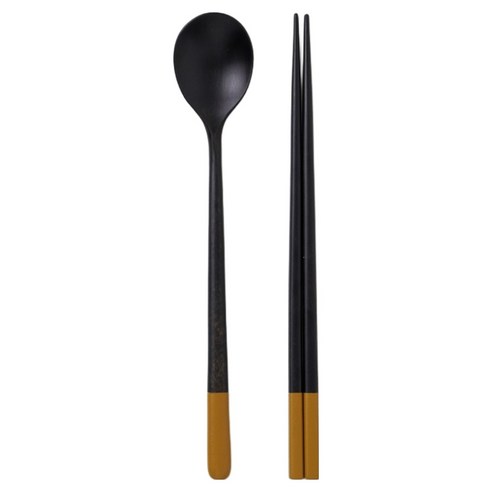 칠몽 1인용 오단 옻칠 나무 수저 세트 24cm, 노랑, 1세트, 숟가락 + 젓가락