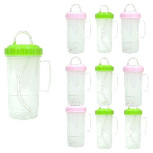 리빙패밀리 흘림방지 손잡이 빨대컵 400ml, 랜덤 발송, 10개