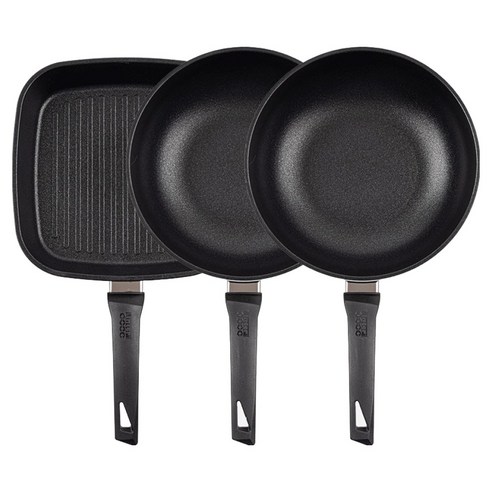 인터쿡 인덕션 후라이팬 세트 3개, 블랙, 1세트, 사각팬 27cm + 궁중팬 28cm 2p