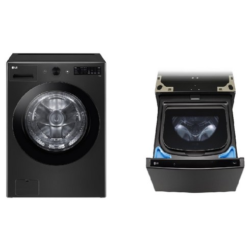 LG전자 트롬 오브제컬렉션 세탁기 + 미니워시 세트 21kg + 4kg 방문설치, FG21KNX, 세탁기(스페이스블랙), 미니워시(블랙스테인리스)